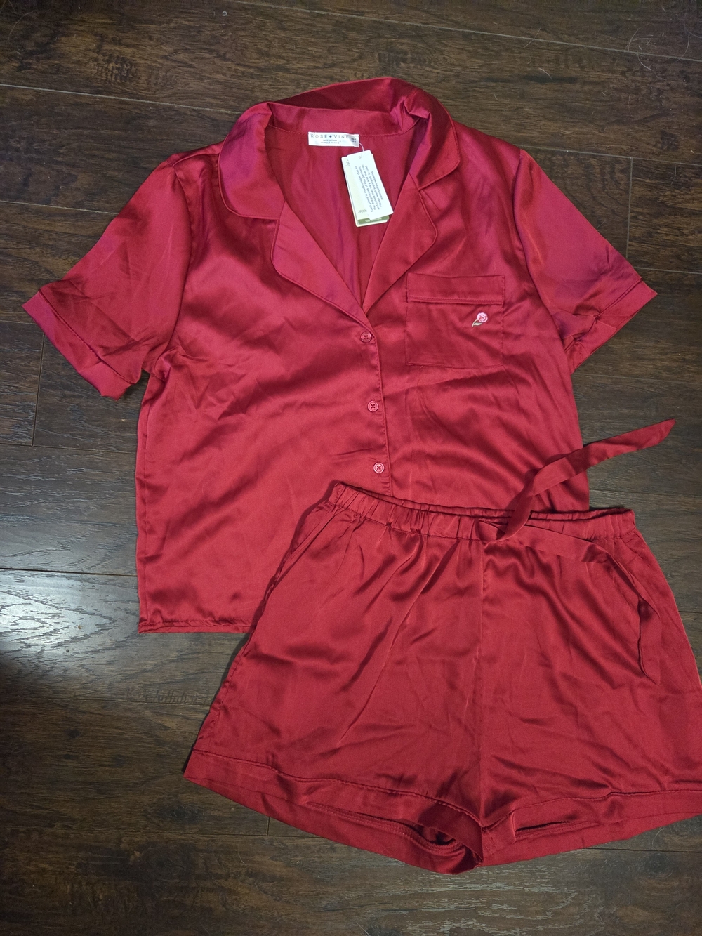 Ardene Satin Short Sleeve Red Pajama Set